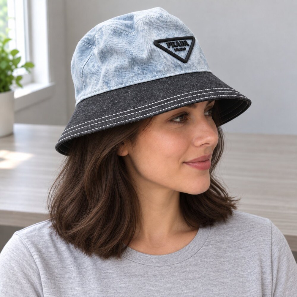 Prada Two-Tone Denim Bucket Hat - Picture 3 of 6